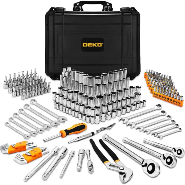 DEKO Mechanic Hand Tools Kit and Socket Sets 234Piece 1/2 1/4 3/8 Inch Ratchet Wrench Auto Tool Box Set for Car and Home Repair