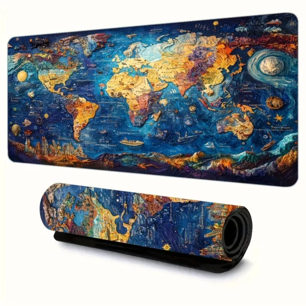Fantasy Colorful World Map Keyboard Desk Pad for Gamers Office Accessory for Large with Laptops and Keyboards Gaming Desk Mat
